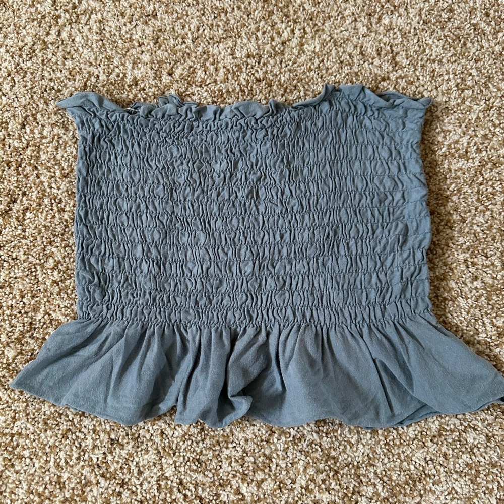 UO muted teal ruched peplum tube top